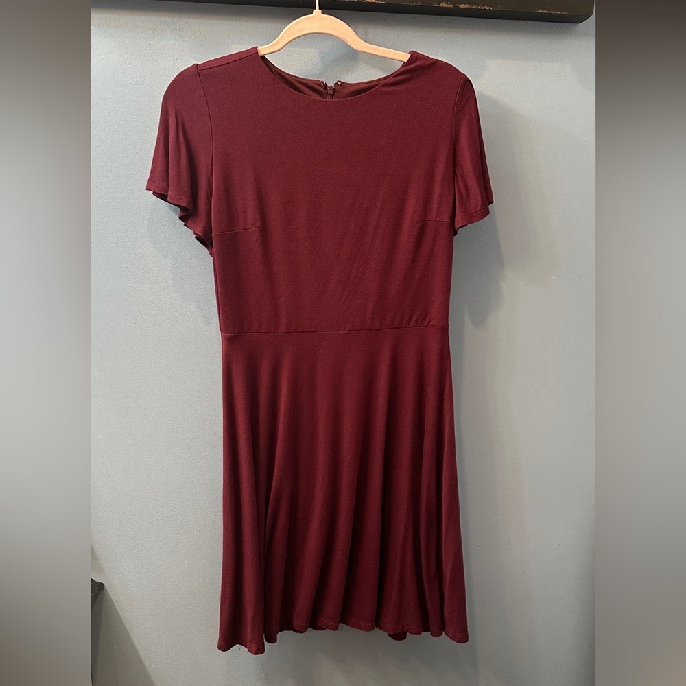 The Loft Swing Dress size 6 petite Red Burgundy Maroon Skater dress Ann Taylor